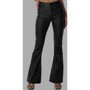 Edikted Luna Faux Leather Black High Rise Flare Leg Pants
